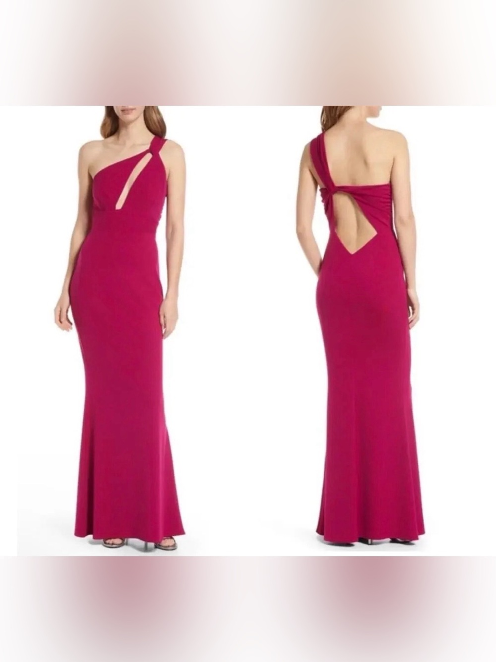 Katie May “Edgy” Fuchsia One-Shoulder Cutout Gown Size S